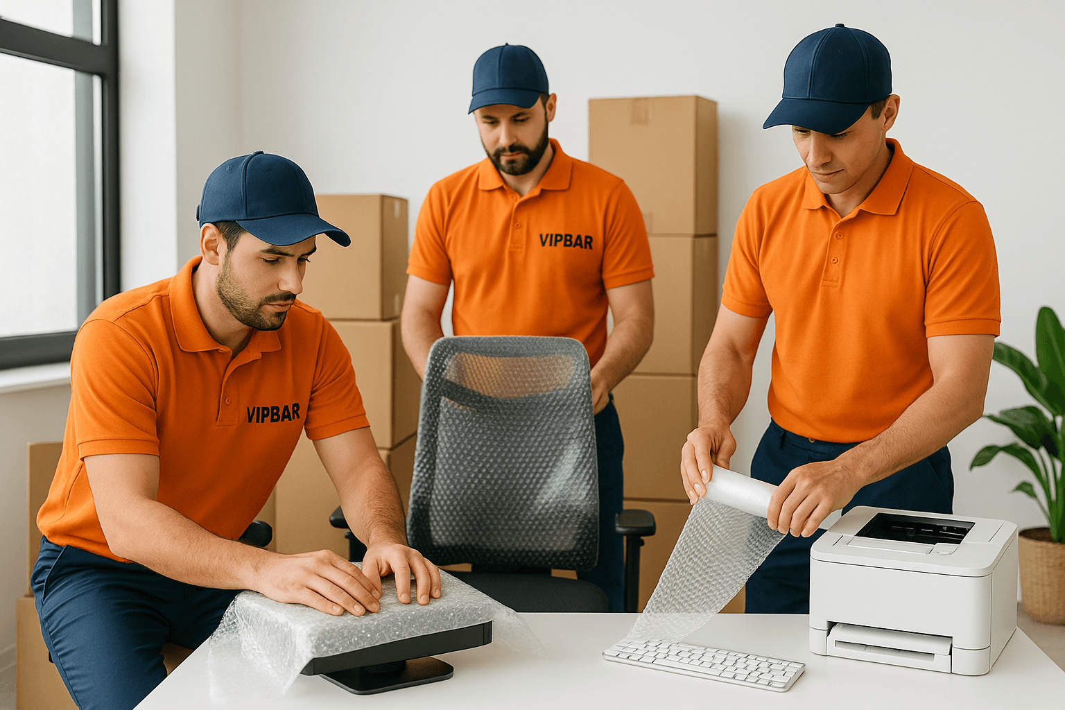 Office Movers Packing Equipment in Action